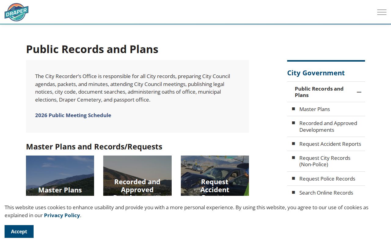 Draper residents directory Draper City public records entry point