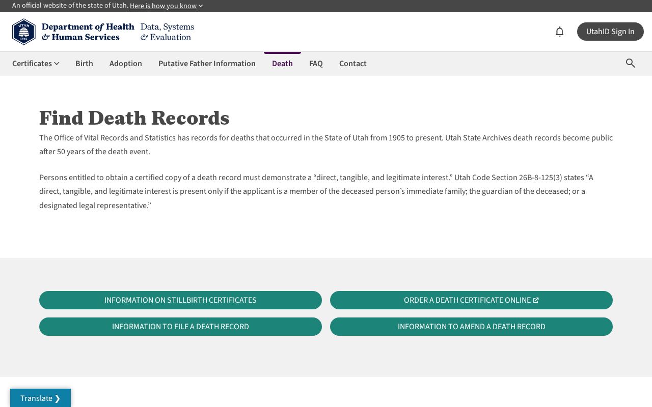 Draper previous residents Utah death records research