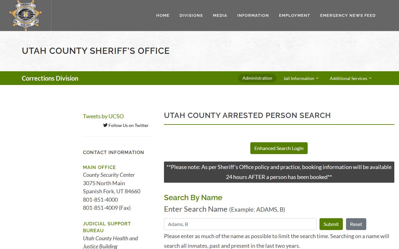 Draper resident lookup Utah County inmate search fields
