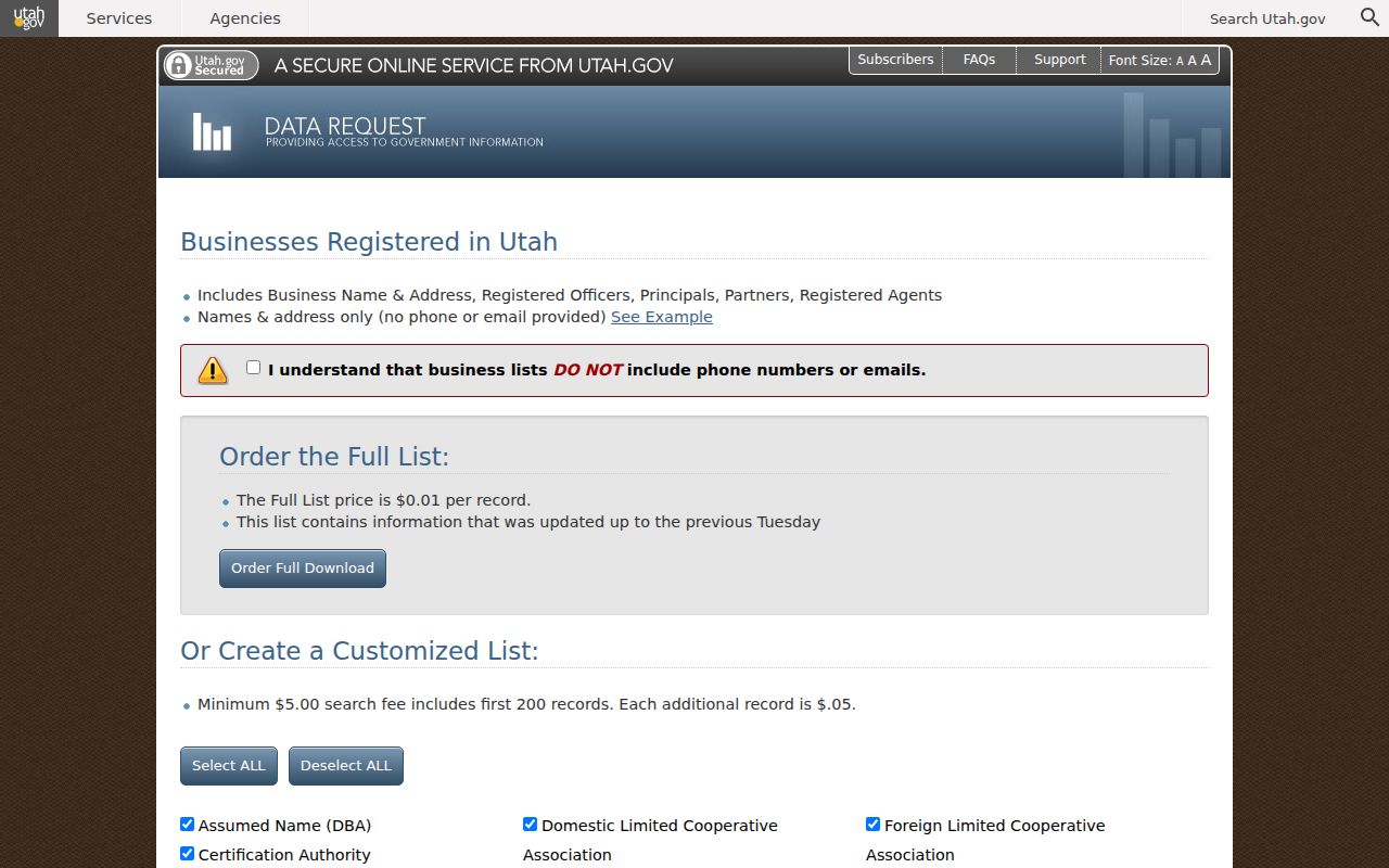Draper ZIP code directory Utah business data request